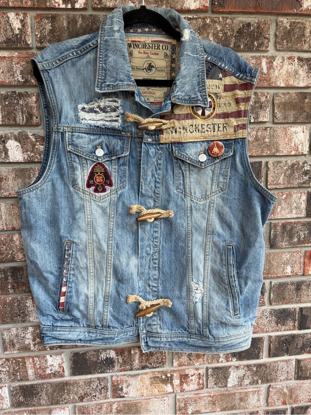 Men’s Denim Vest in Light Blue with American Flag Patch